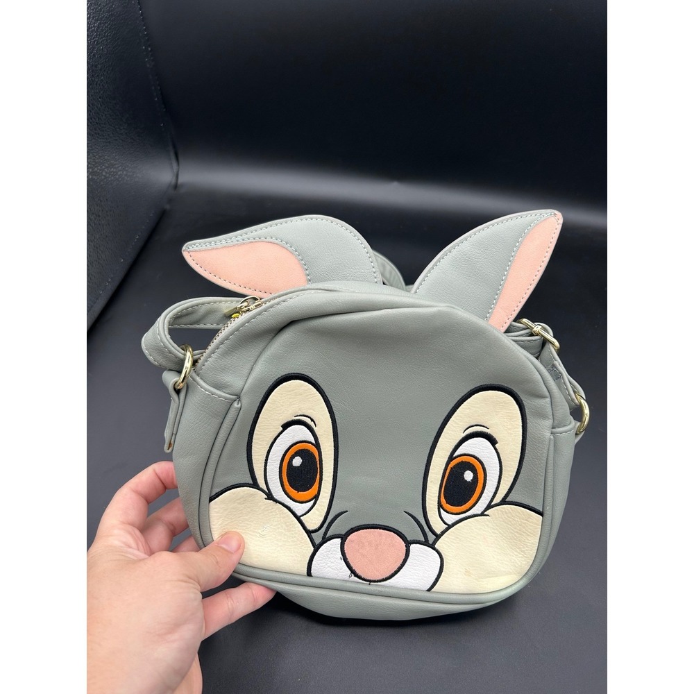 Disney Boutique Thumper Crossbody Bag Bambi Bunny Grey Faux Leather Pom Tail